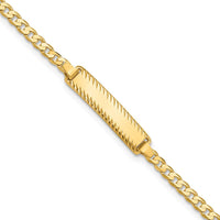 14K Yellow Gold Polished Solid Curb Link Diamond-Cut ID Bracelet with Engravable Plate - 7" Length by Oro Pregiato
