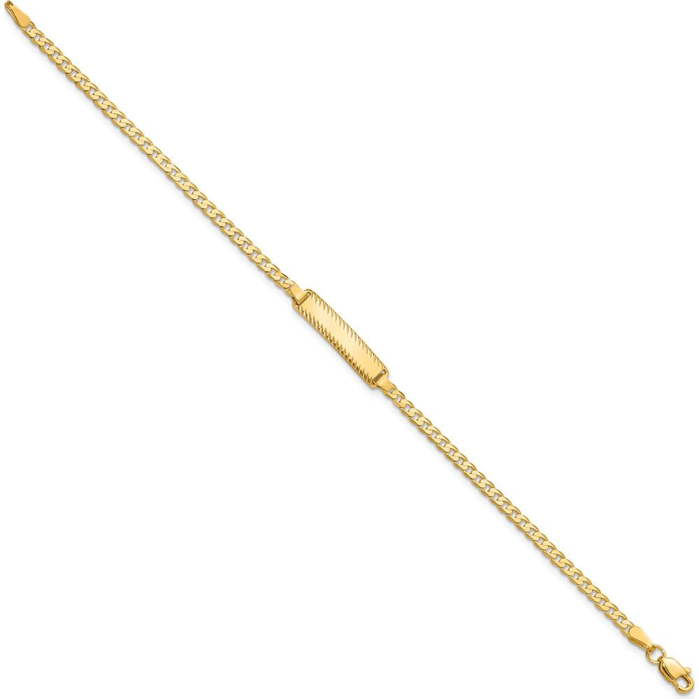 14K Yellow Gold Polished Solid Curb Link Diamond-Cut ID Bracelet with Engravable Plate - 7" Length by Oro Pregiato