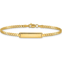 14K Yellow Gold Polished Solid Curb Link Diamond-Cut ID Bracelet with Engravable Plate - 7" Length by Oro Pregiato