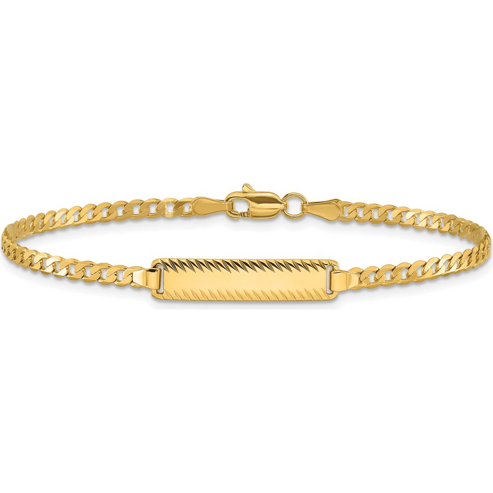 14K Yellow Gold Polished Solid Curb Link Diamond-Cut ID Bracelet with Engravable Plate - 7" Length by Oro Pregiato
