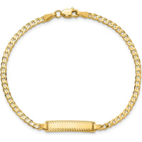 14K Yellow Gold Polished Solid Curb Link Diamond-Cut ID Bracelet with Engravable Plate - 7" Length by Oro Pregiato