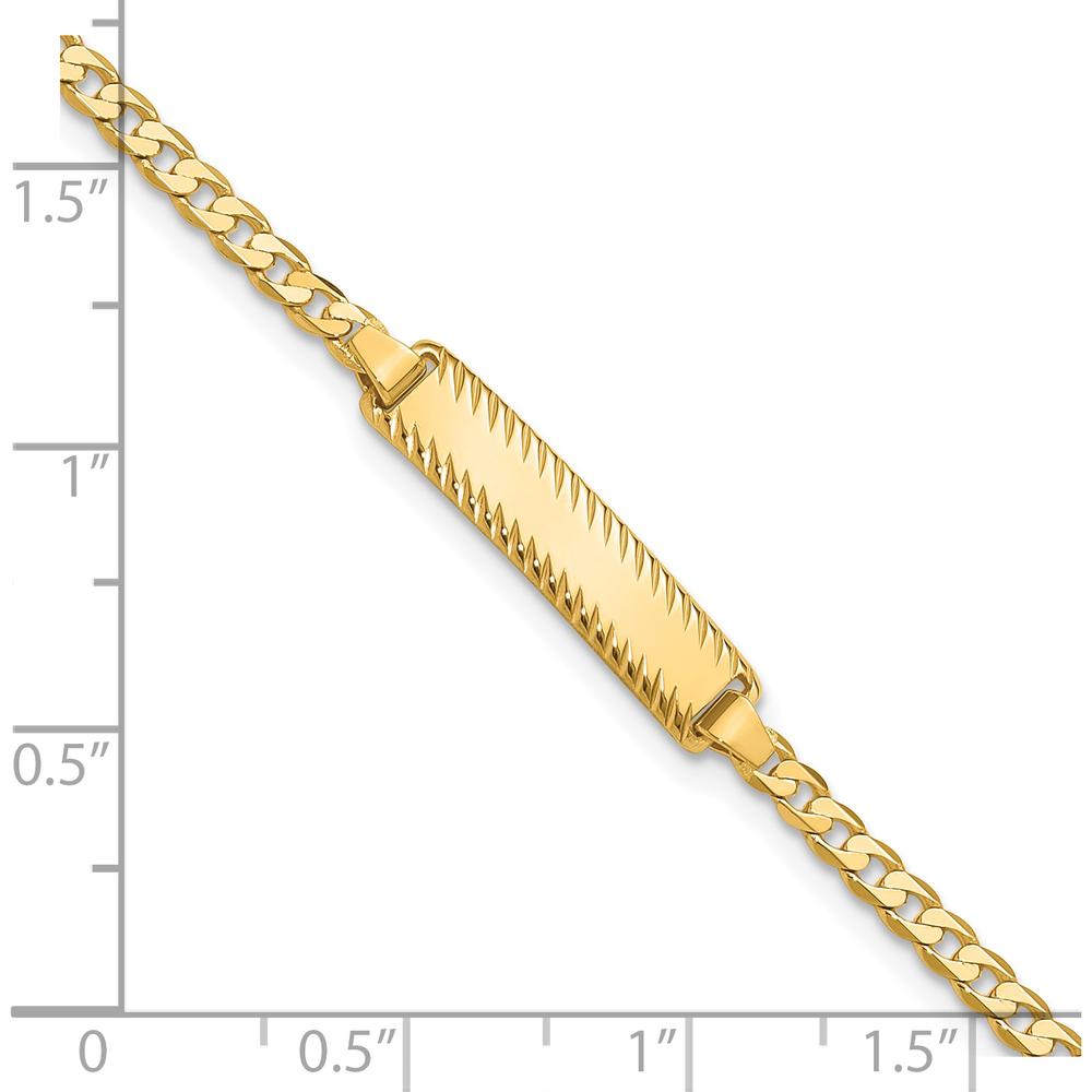 14K Yellow Gold Polished Solid Curb Link Diamond-Cut ID Bracelet with Engravable Plate - 7" Length by Oro Pregiato