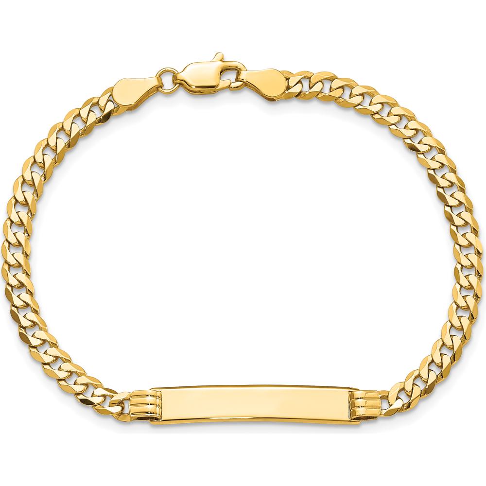 14K Yellow Gold Polished Solid Curb Link ID Bracelet - 8" Length by Oro Pregiato
