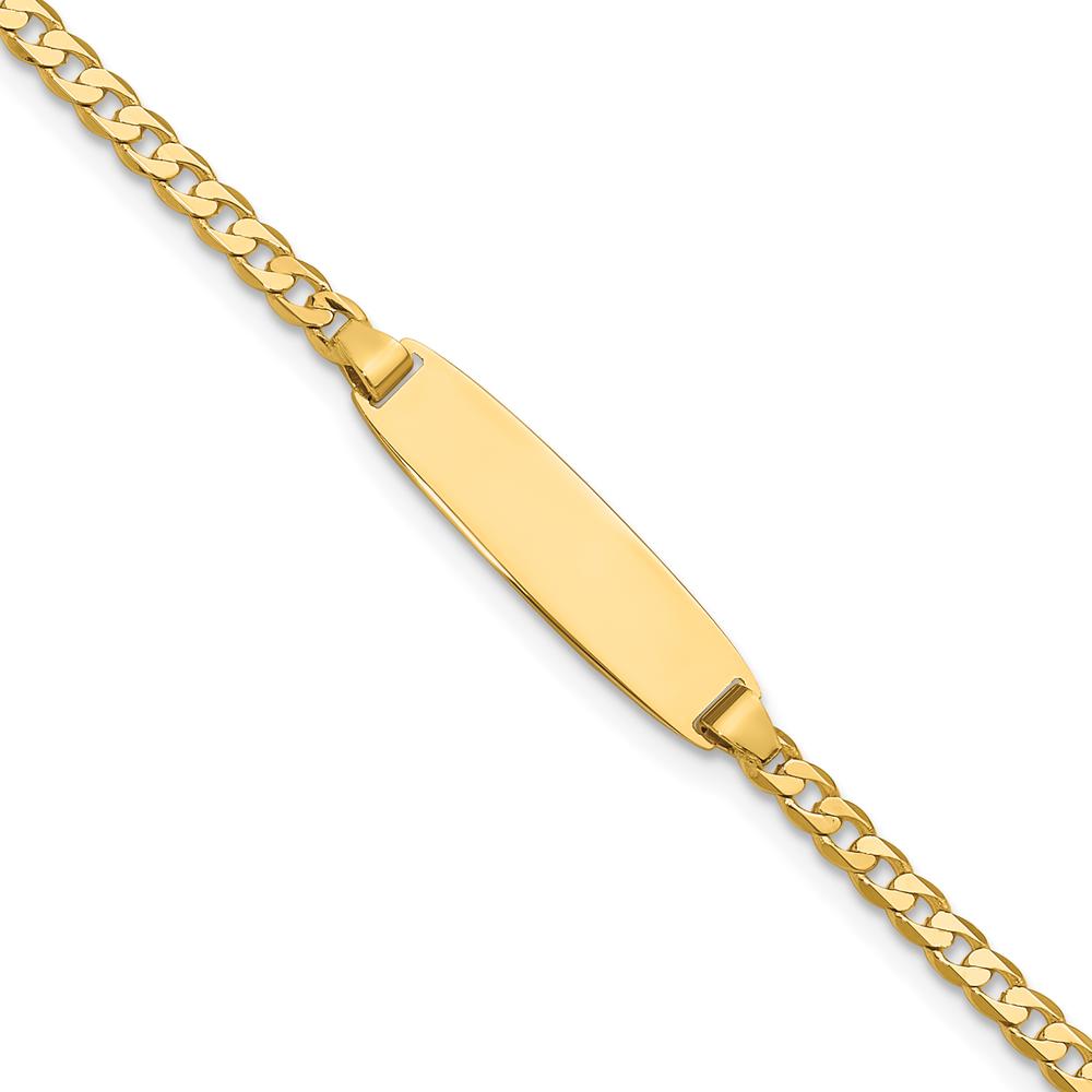 14K Yellow Gold Polished Solid Curb Link ID Bracelet - 8" with Engravable Plate by Oro Pregiato