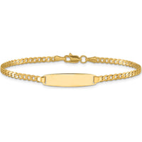 14K Yellow Gold Polished Solid Curb Link ID Bracelet - 8" with Engravable Plate by Oro Pregiato