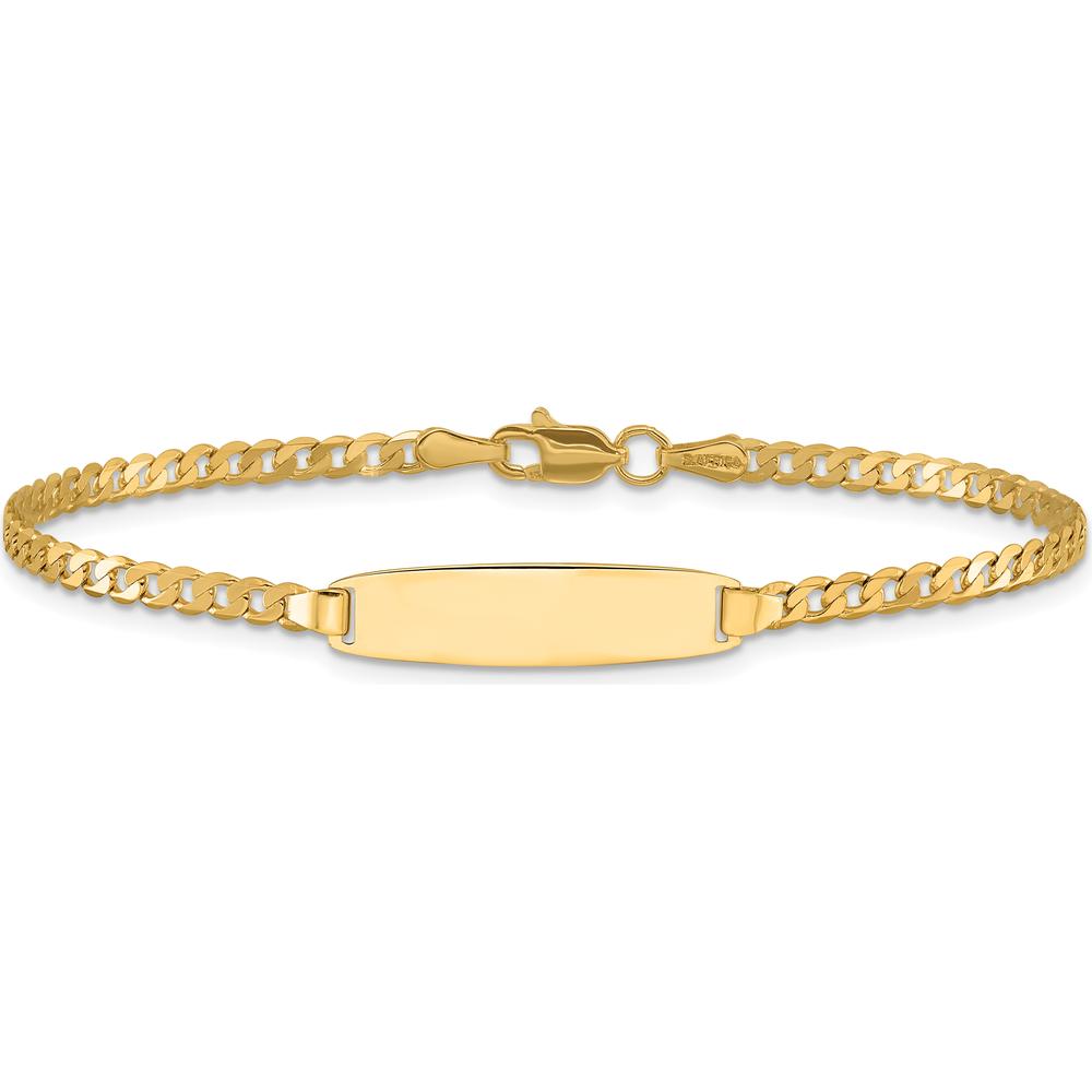 14K Yellow Gold Polished Solid Curb Link ID Bracelet - 8" with Engravable Plate by Oro Pregiato
