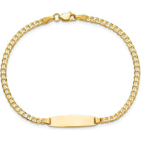 14K Yellow Gold Polished Solid Curb Link ID Bracelet - 8" with Engravable Plate by Oro Pregiato