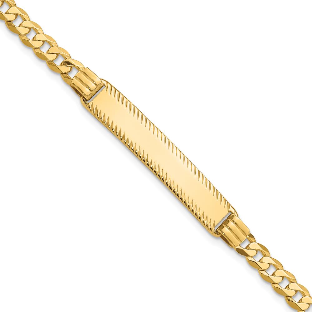 14K Yellow Gold Polished Solid Curb Link ID Bracelet with Diamond-Cut 34x7mm Plate - Engravable Personalization Option - 7" Length by Oro Pregiato