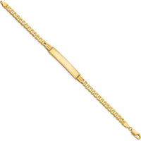 14K Yellow Gold Polished Solid Curb Link ID Bracelet with Diamond-Cut 34x7mm Plate - Engravable Personalization Option - 7" Length by Oro Pregiato