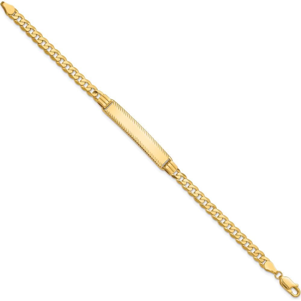 14K Yellow Gold Polished Solid Curb Link ID Bracelet with Diamond-Cut 34x7mm Plate - Engravable Personalization Option - 7" Length by Oro Pregiato