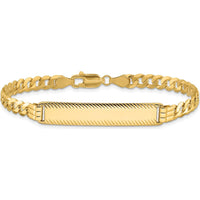 14K Yellow Gold Polished Solid Curb Link ID Bracelet with Diamond-Cut 34x7mm Plate - Engravable Personalization Option - 7" Length by Oro Pregiato