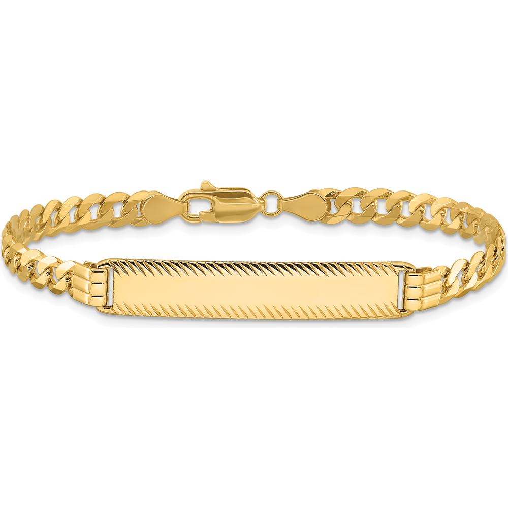 14K Yellow Gold Polished Solid Curb Link ID Bracelet with Diamond-Cut 34x7mm Plate - Engravable Personalization Option - 7" Length by Oro Pregiato