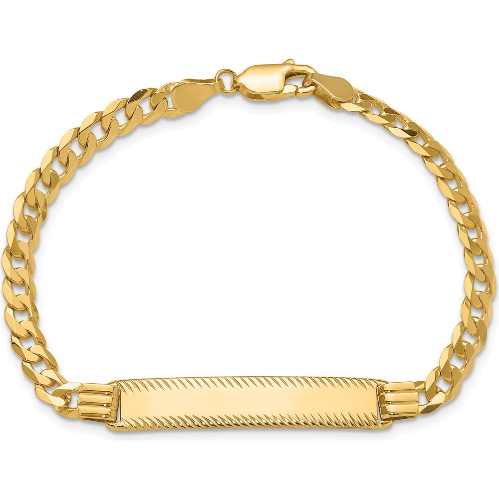 14K Yellow Gold Polished Solid Curb Link ID Bracelet with Diamond-Cut 34x7mm Plate - Engravable Personalization Option - 7" Length by Oro Pregiato