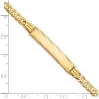 14K Yellow Gold Polished Solid Curb Link ID Bracelet with Diamond-Cut 34x7mm Plate - Engravable Personalization Option - 7" Length by Oro Pregiato