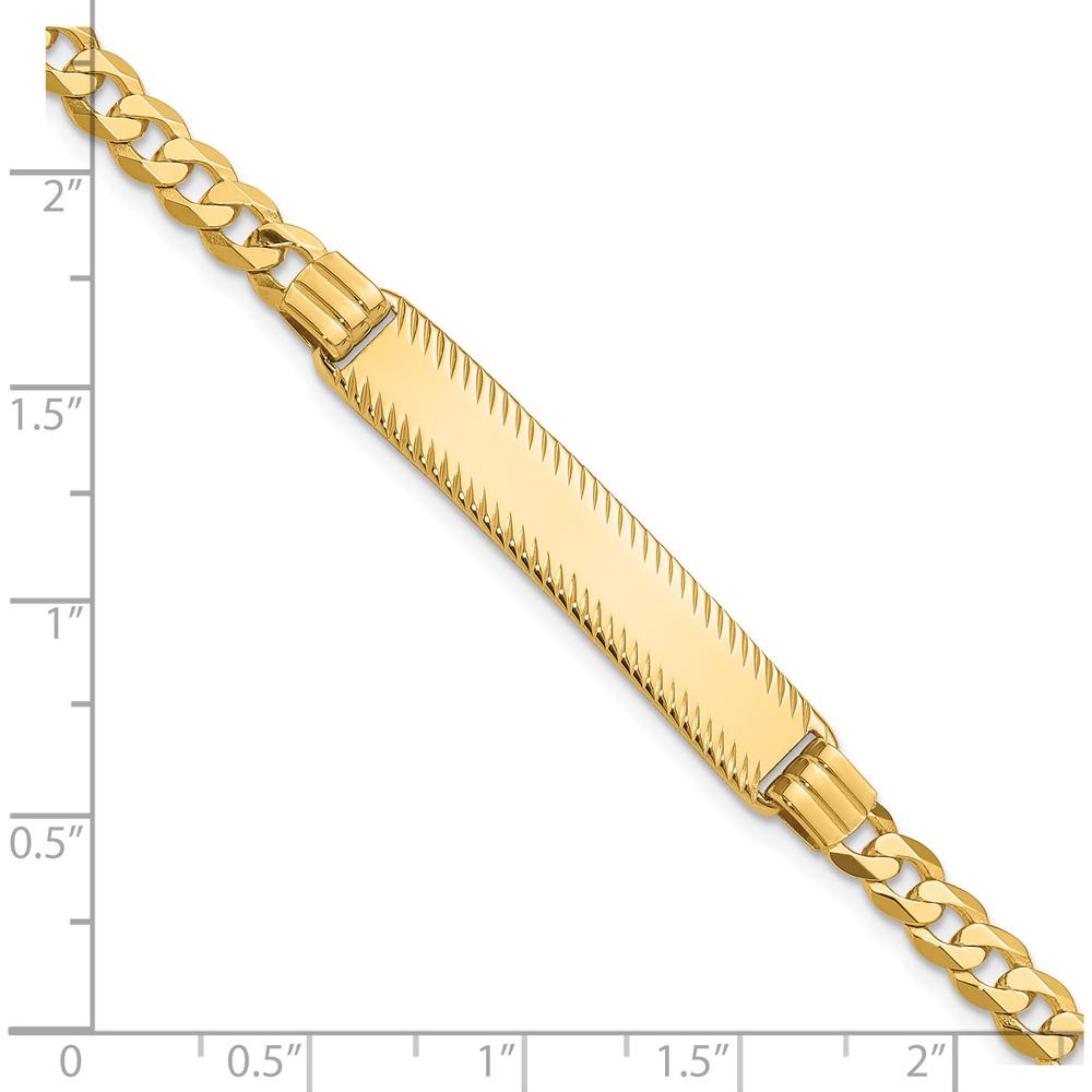 14K Yellow Gold Polished Solid Curb Link ID Bracelet with Diamond-Cut 34x7mm Plate - Engravable Personalization Option - 7" Length by Oro Pregiato