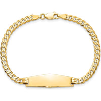 14K Yellow Gold Polished Solid Curb Link ID Bracelet with Engravable Flat Plate - 8" by Oro Pregiato