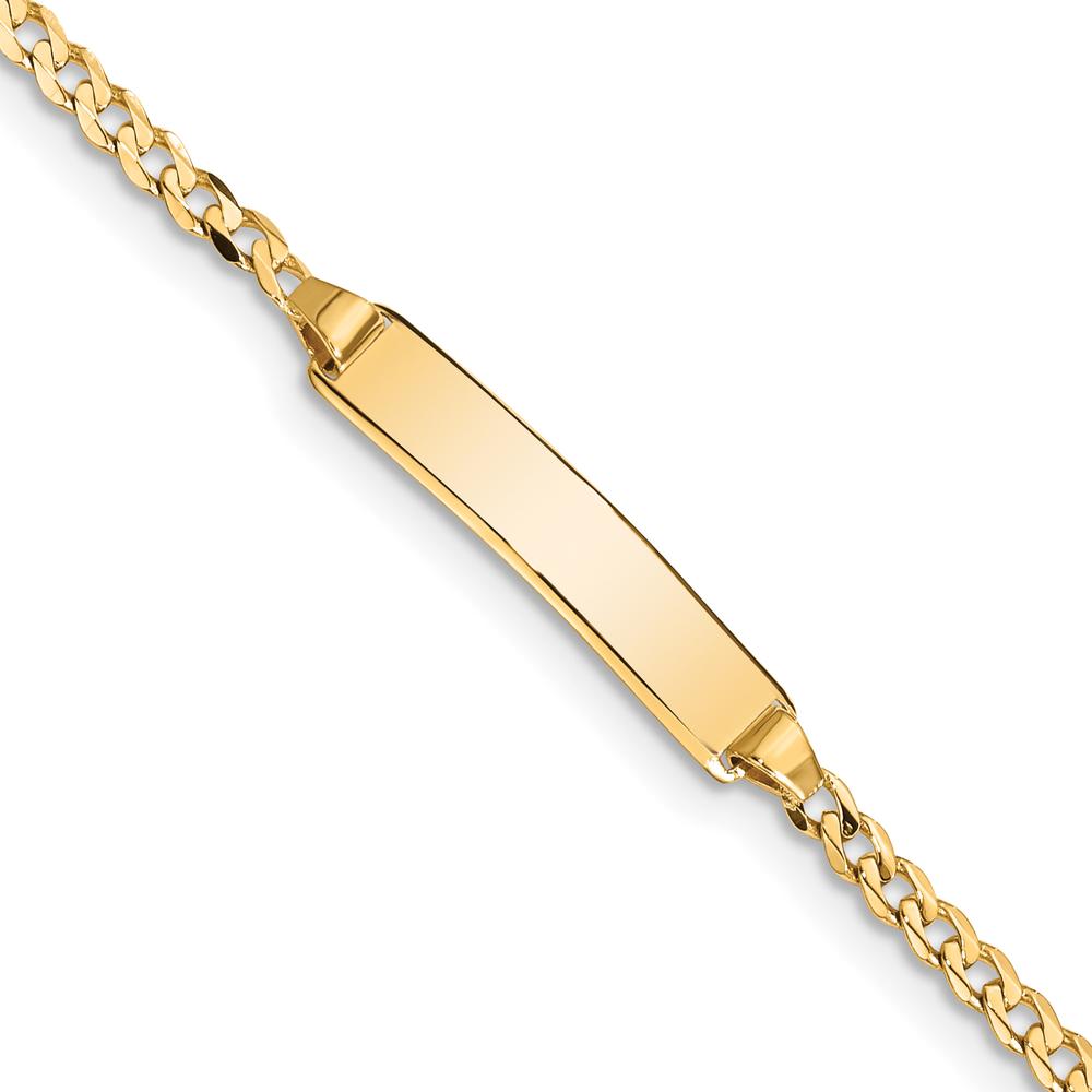 14K Yellow Gold Polished Solid Curb Link ID Bracelet with Engravable Plate - 6 Inches by Oro Pregiato