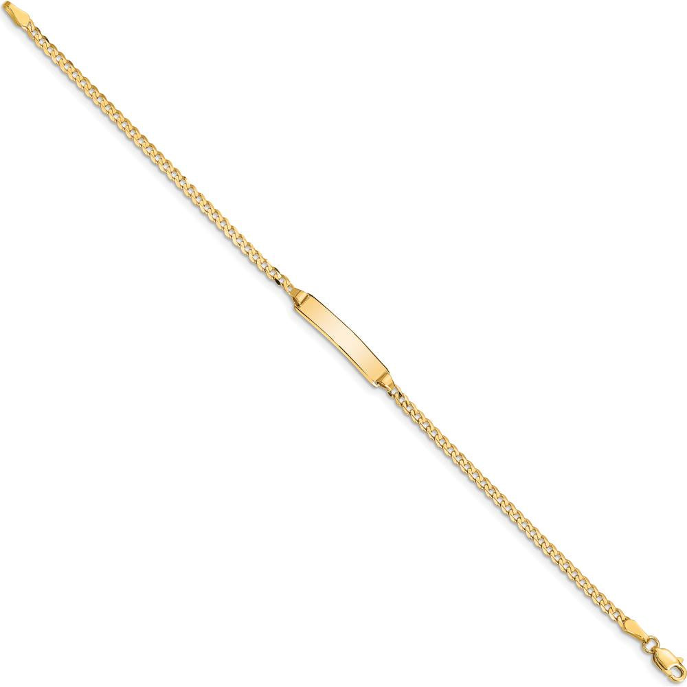 14K Yellow Gold Polished Solid Curb Link ID Bracelet with Engravable Plate - 6 Inches by Oro Pregiato