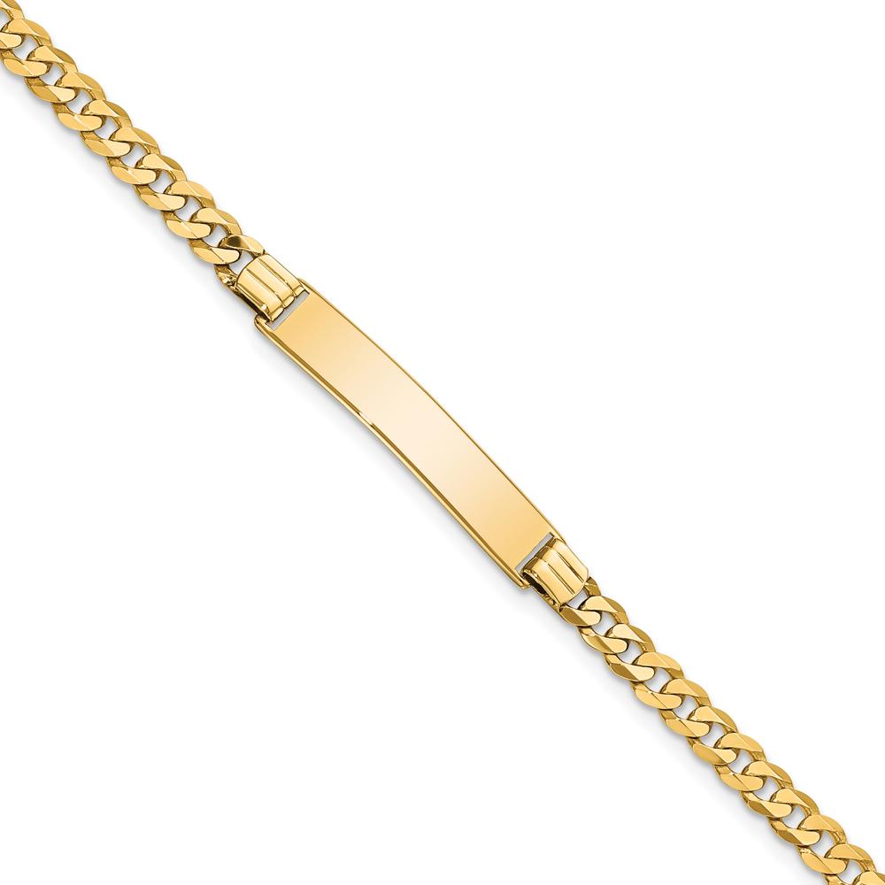 14K Yellow Gold Polished Solid Curb Link ID Bracelet with Engravable Plate - 7" Length by Oro Pregiato