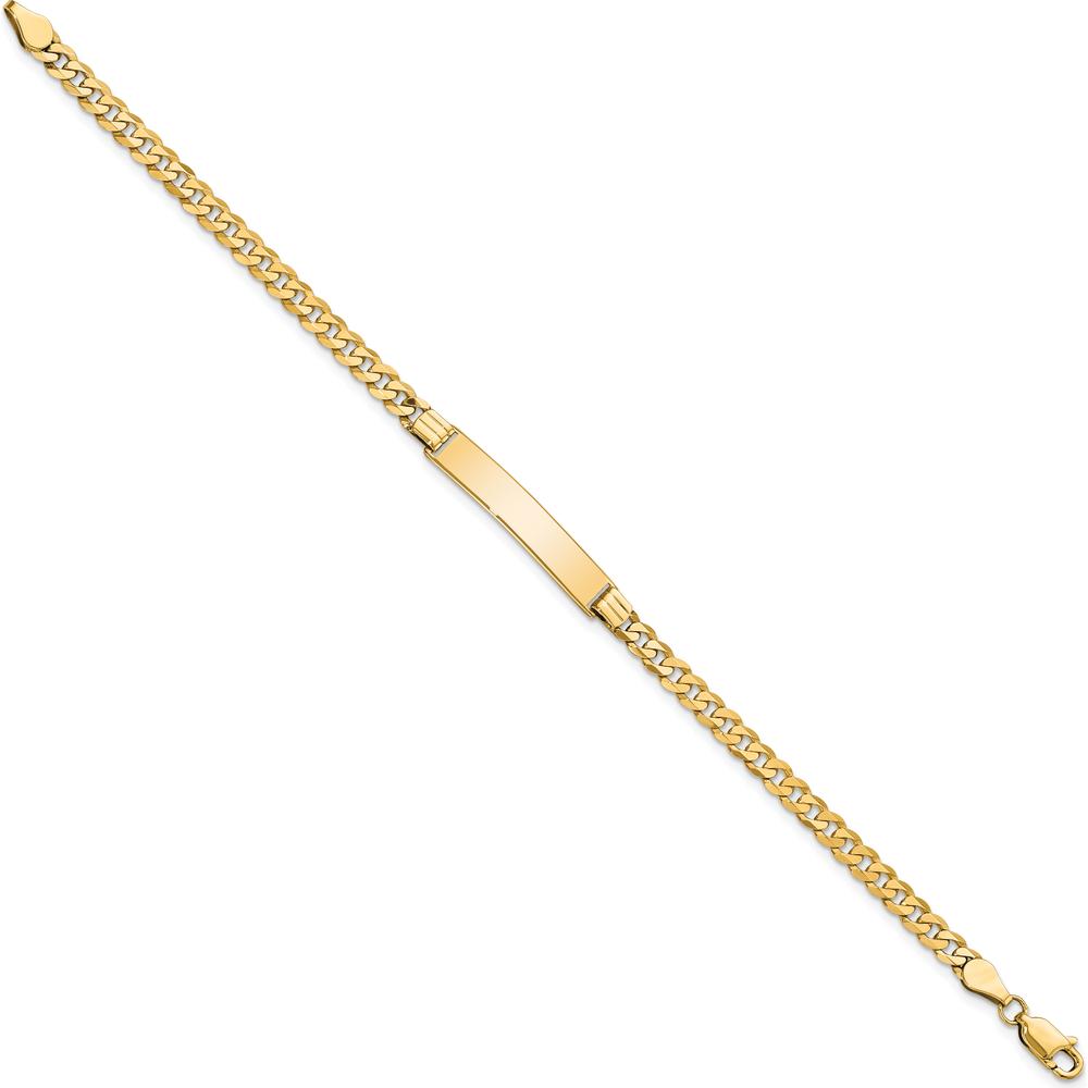 14K Yellow Gold Polished Solid Curb Link ID Bracelet with Engravable Plate - 7" Length by Oro Pregiato
