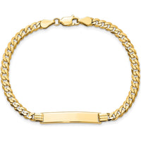 14K Yellow Gold Polished Solid Curb Link ID Bracelet with Engravable Plate - 7" Length by Oro Pregiato
