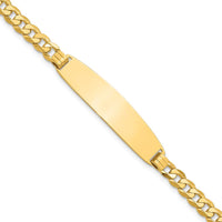 14K Yellow Gold Polished Solid Curb Link ID Bracelet with Engravable Plate - 8" Length by Oro Pregiato