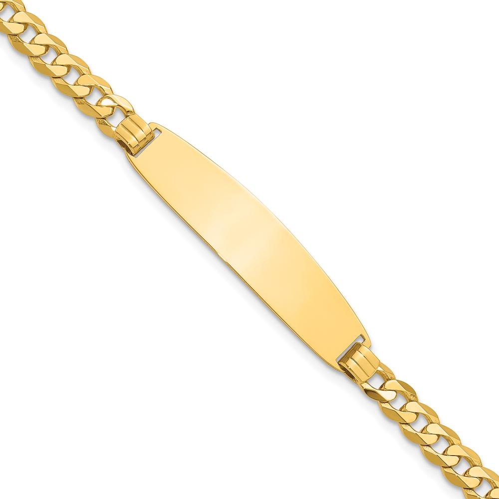 14K Yellow Gold Polished Solid Curb Link ID Bracelet with Engravable Plate - 8" Length by Oro Pregiato