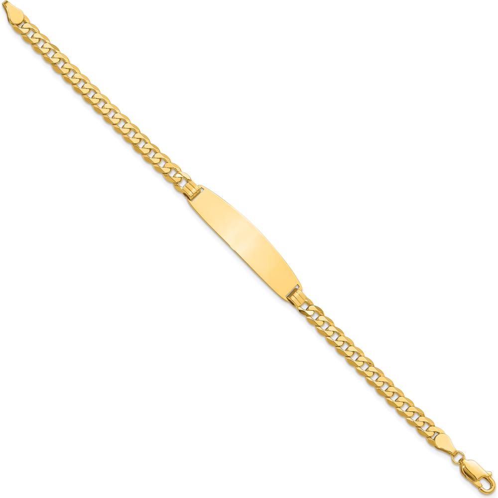 14K Yellow Gold Polished Solid Curb Link ID Bracelet with Engravable Plate - 8" Length by Oro Pregiato