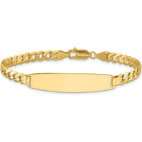 14K Yellow Gold Polished Solid Curb Link ID Bracelet with Engravable Plate - 8" Length by Oro Pregiato