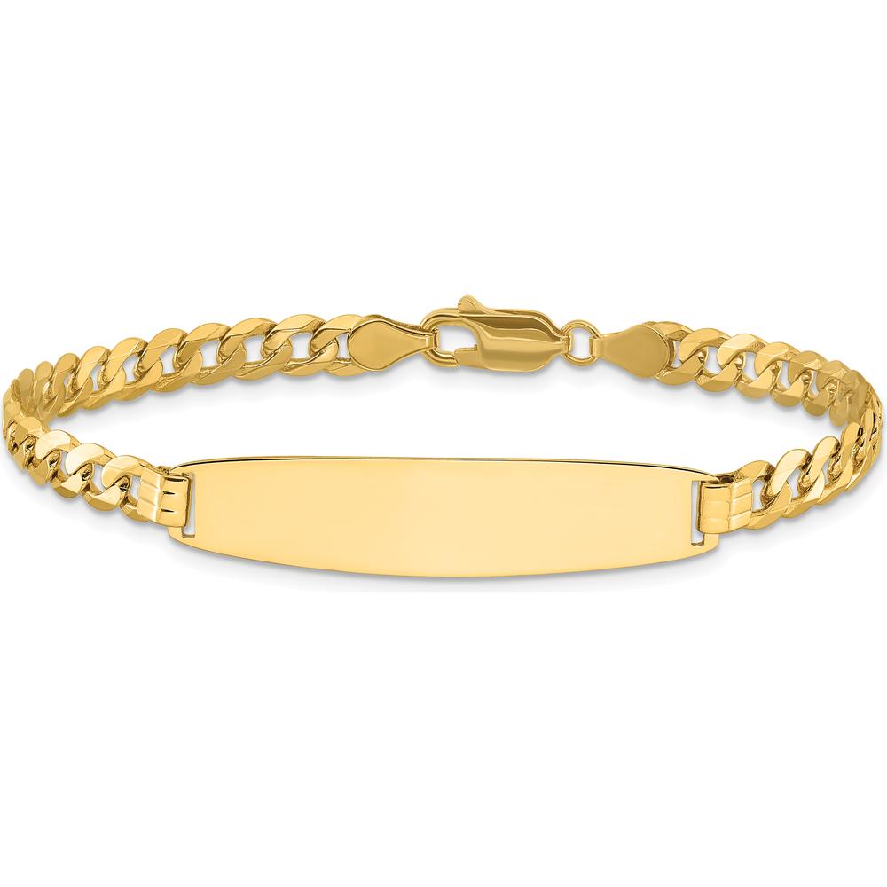 14K Yellow Gold Polished Solid Curb Link ID Bracelet with Engravable Plate - 8" Length by Oro Pregiato