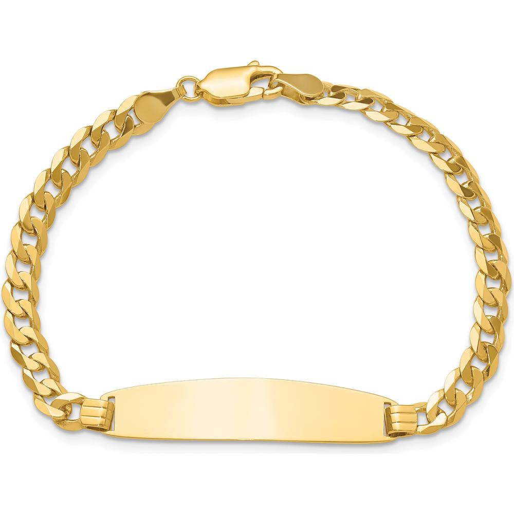 14K Yellow Gold Polished Solid Curb Link ID Bracelet with Engravable Plate - 8" Length by Oro Pregiato