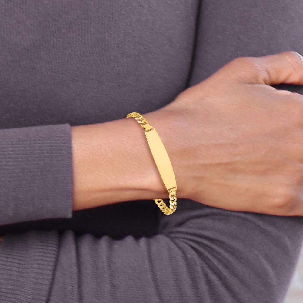 14K Yellow Gold Polished Solid Curb Link ID Bracelet with Engravable Plate - 8" Length by Oro Pregiato
