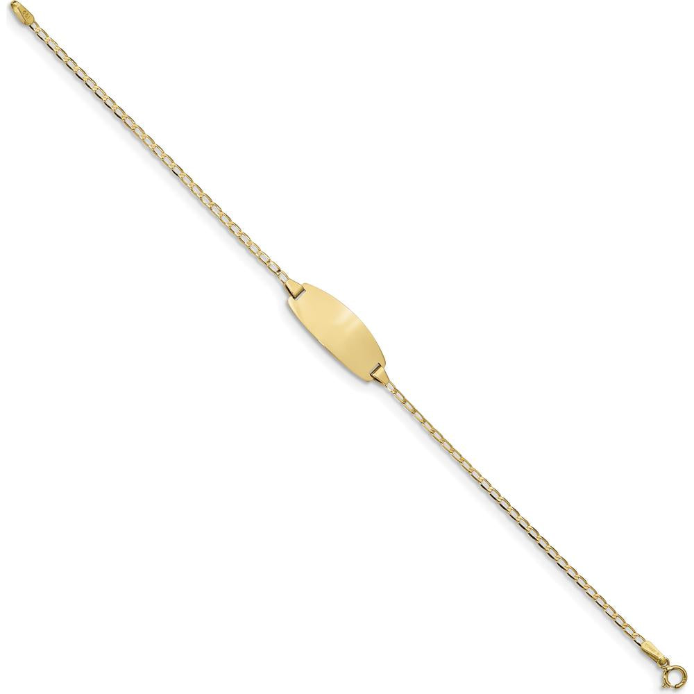 14K Yellow Gold Polished Solid Curb Link ID Bracelet with Engraving Plate - 7 Inches by Oro Pregiato
