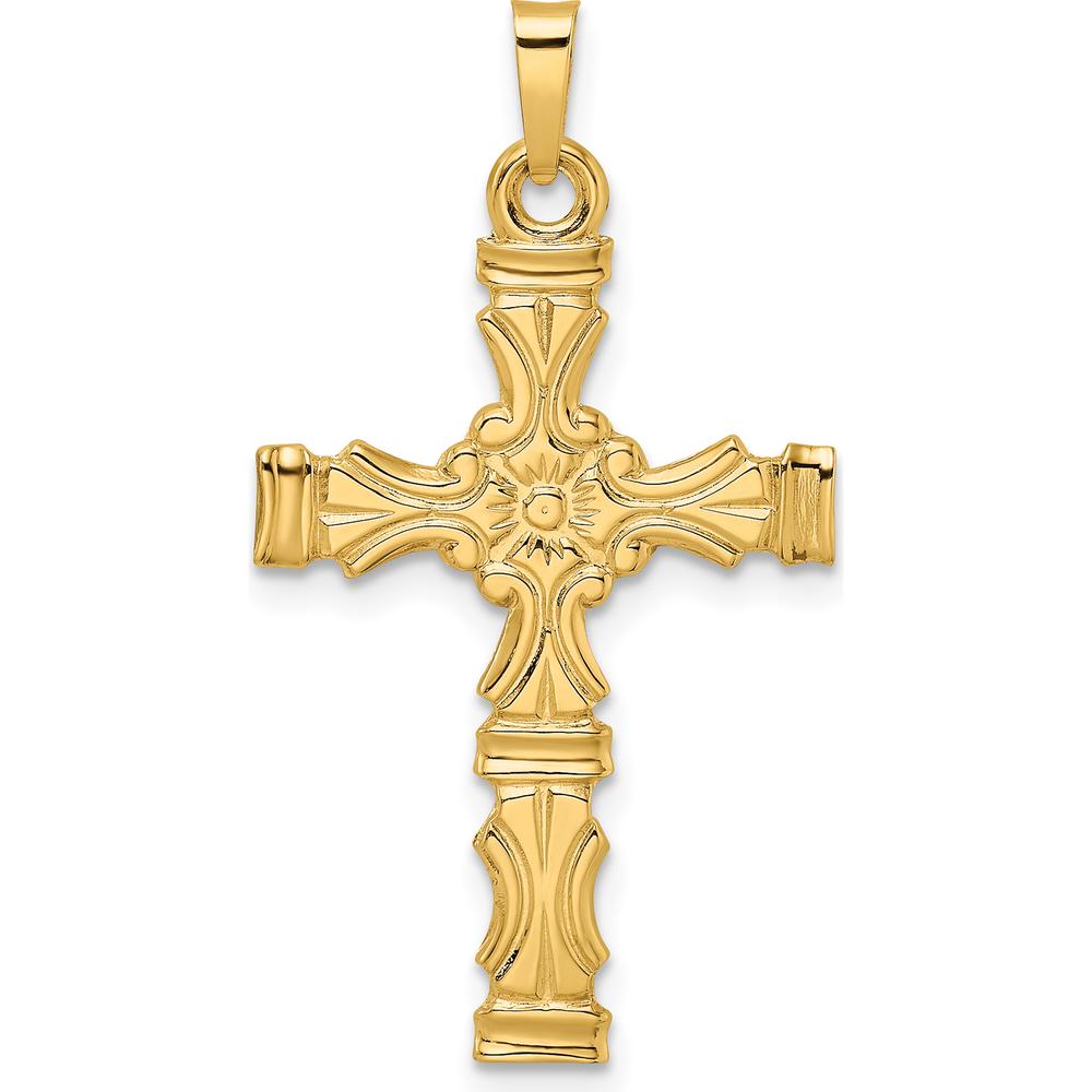 14K Yellow Gold Polished Solid Fancy Design Cross Pendant - 34.76mm Length by Oro Pregiato