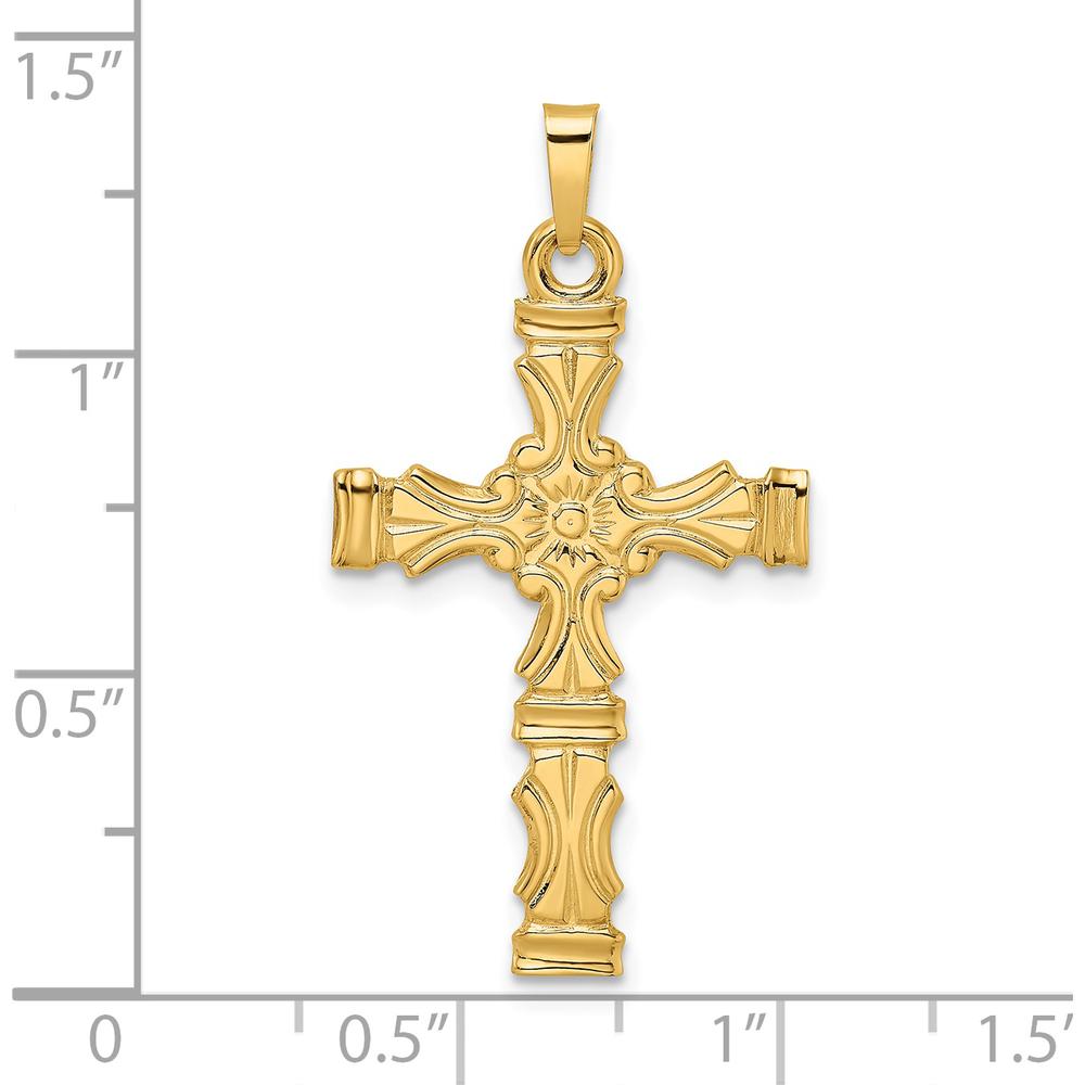 14K Yellow Gold Polished Solid Fancy Design Cross Pendant - 34.76mm Length by Oro Pregiato
