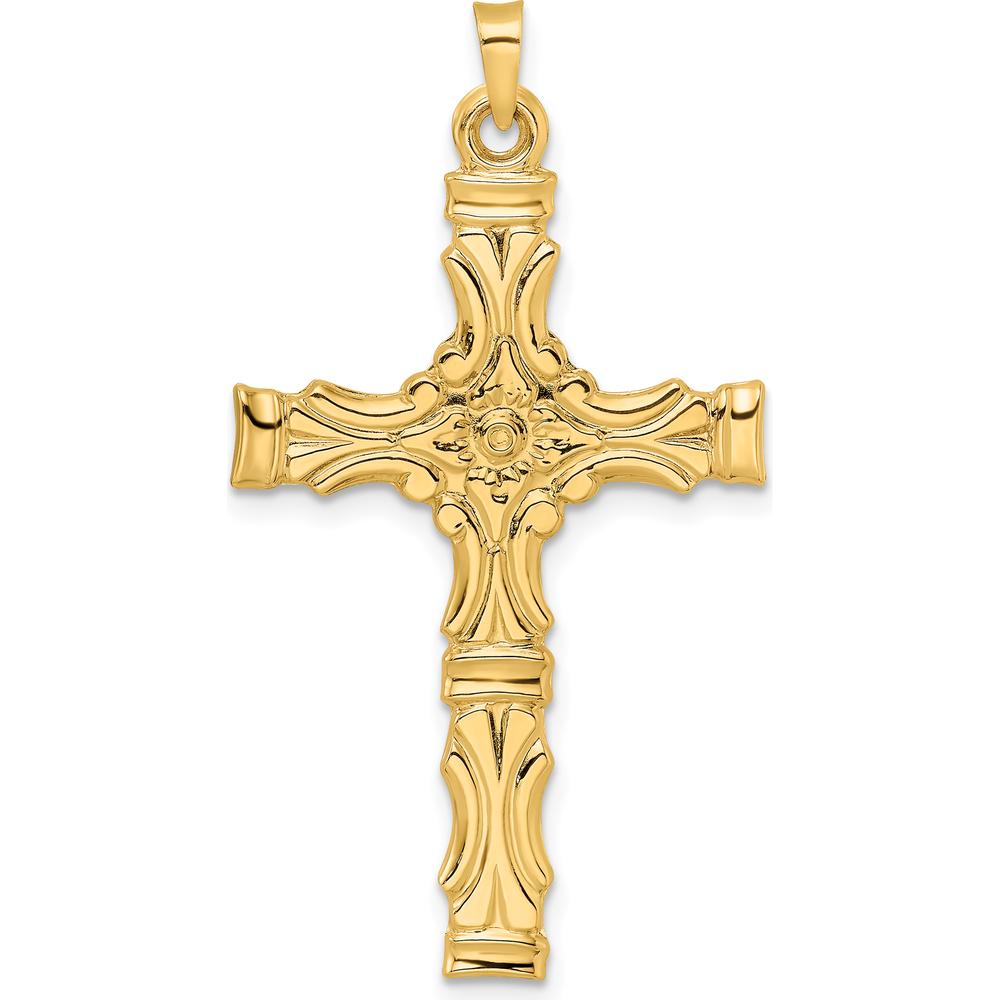 14K Yellow Gold Polished Solid Fancy Design Cross Pendant - 42.7mm by Oro Pregiato