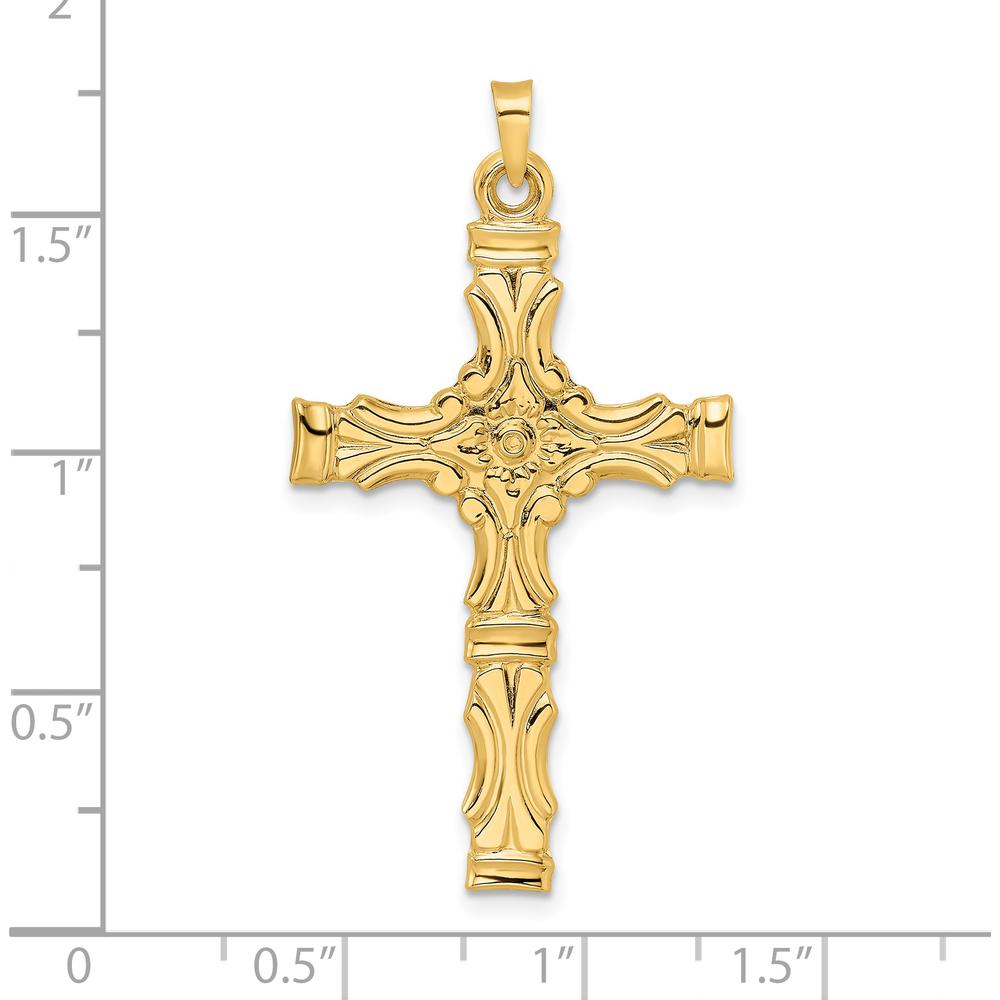 14K Yellow Gold Polished Solid Fancy Design Cross Pendant - 42.7mm by Oro Pregiato