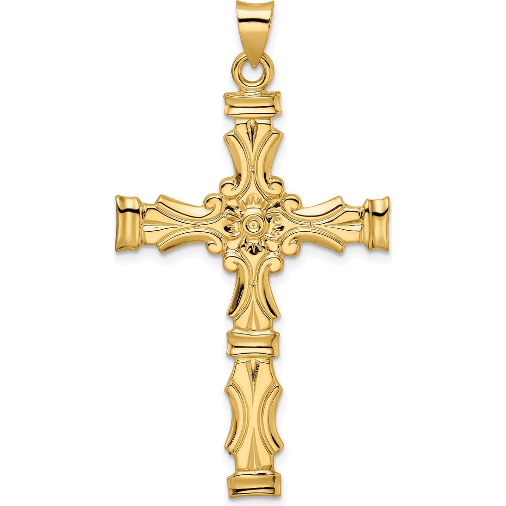 14K Yellow Gold Polished Solid Fancy Design Cross Pendant - 52.42mm Length by Oro Pregiato