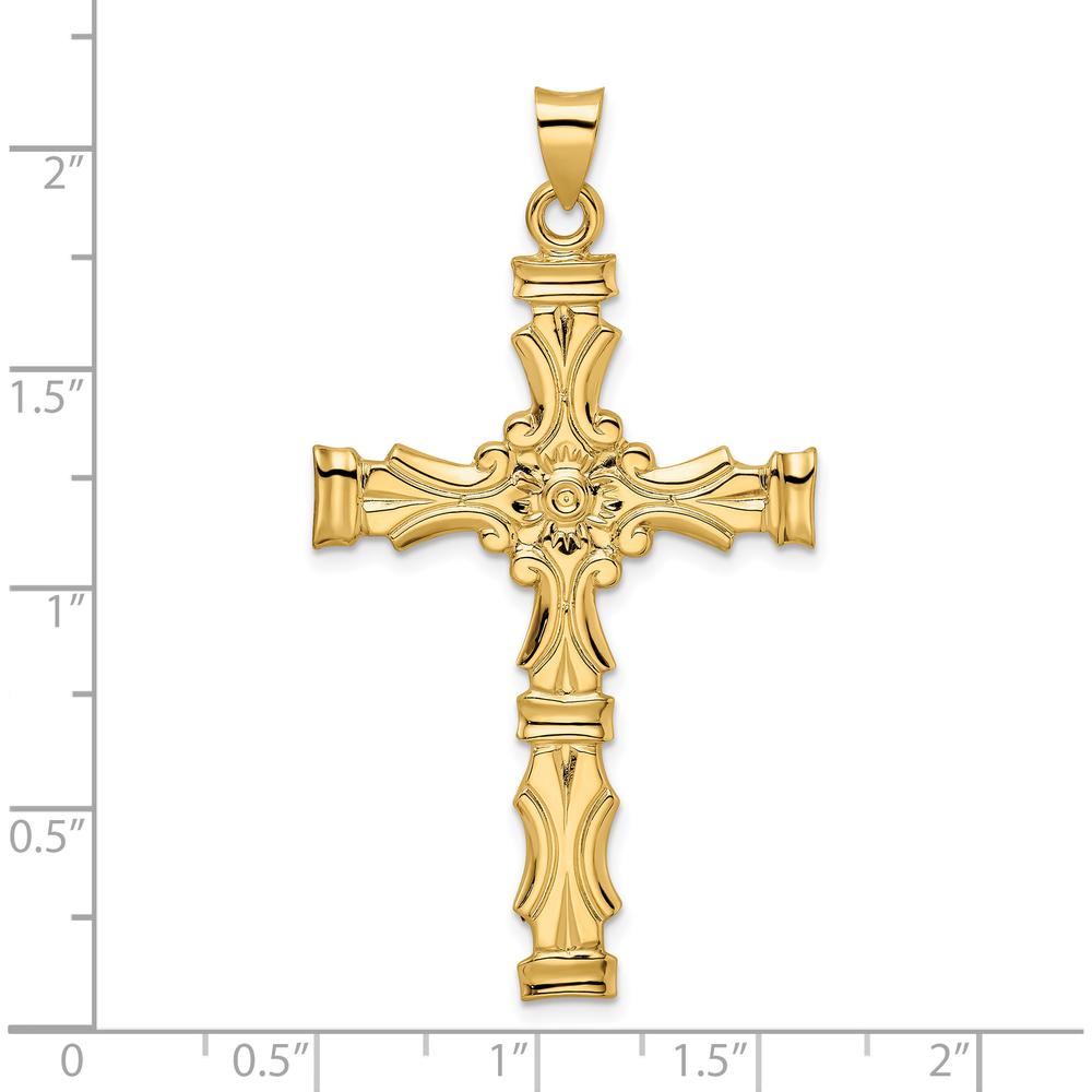 14K Yellow Gold Polished Solid Fancy Design Cross Pendant - 52.42mm Length by Oro Pregiato