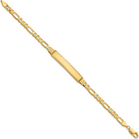 14K Yellow Gold Polished Solid Figaro Link Diamond-cut ID Bracelet - 32.5x6.5mm Plate, 7" Length by Oro Pregiato