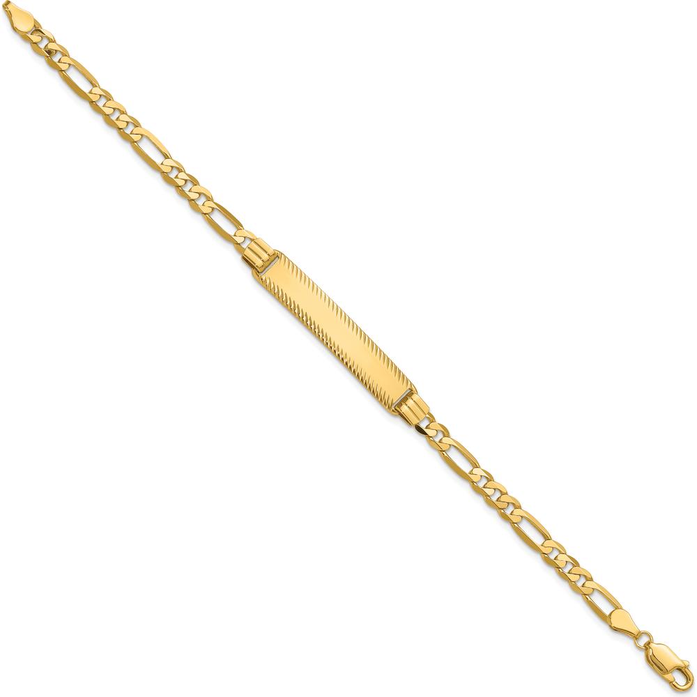 14K Yellow Gold Polished Solid Figaro Link Diamond-cut ID Bracelet - 32.5x6.5mm Plate, 7" Length by Oro Pregiato