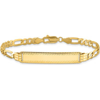 14K Yellow Gold Polished Solid Figaro Link Diamond-cut ID Bracelet - 32.5x6.5mm Plate, 7" Length by Oro Pregiato