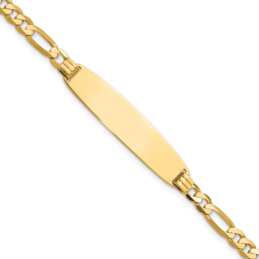 14K Yellow Gold Polished Solid Figaro Link ID Bracelet - 8" Length by Oro Pregiato