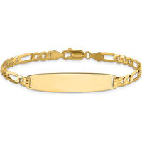 14K Yellow Gold Polished Solid Figaro Link ID Bracelet - 8" Length by Oro Pregiato
