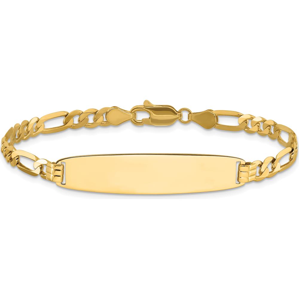 14K Yellow Gold Polished Solid Figaro Link ID Bracelet - 8" Length by Oro Pregiato