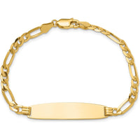 14K Yellow Gold Polished Solid Figaro Link ID Bracelet - 8" Length by Oro Pregiato
