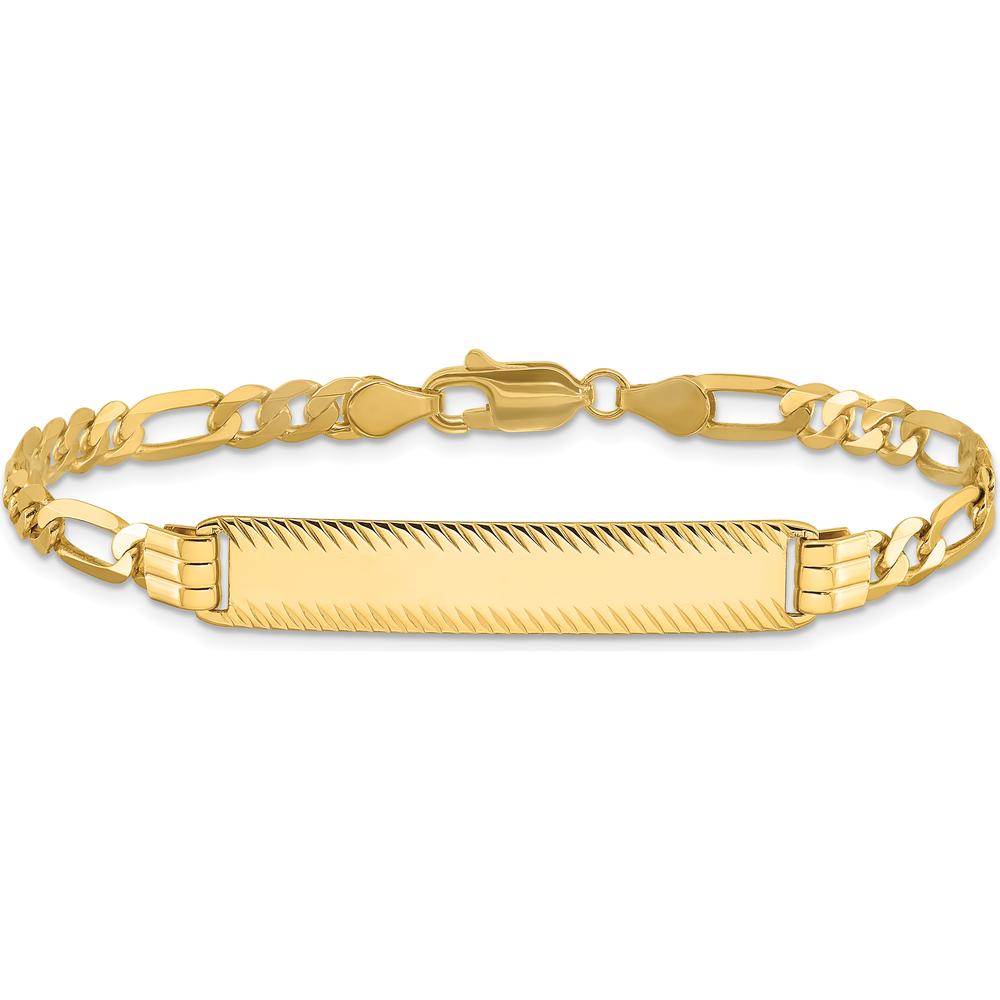 14K Yellow Gold Polished Solid Figaro Link ID Bracelet with Diamond-Cut Plate - 8" Length by Oro Pregiato