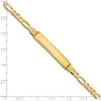 14K Yellow Gold Polished Solid Figaro Link ID Bracelet with Diamond-Cut Plate - 8" Length by Oro Pregiato