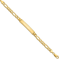14K Yellow Gold Polished Solid Figaro Link ID Bracelet with Diamond-Cut Solid Plate - 8" by Oro Pregiato