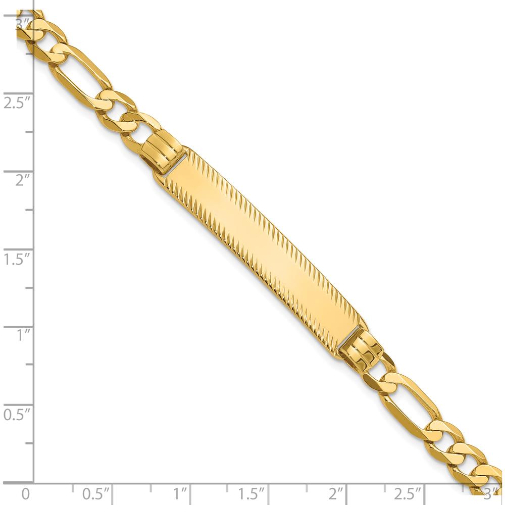 14K Yellow Gold Polished Solid Figaro Link ID Bracelet with Diamond-Cut Solid Plate - 8" by Oro Pregiato